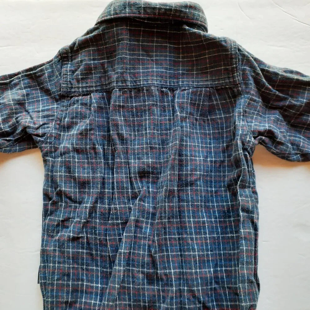 Oshkosh Boys Shirt Button Down Bodysuit Navy Plaid Long Sleeve 18 Months